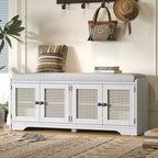 Banc de rangement rustique en bois Whisen, banc à chaussures d'entrée avec coussin amovible, étagères réglables