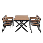 Ensemble de salle à manger extérieur extensible 7 pièces avec table extensible et 6 chaises avec accoudoirs