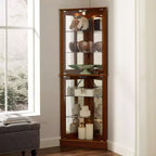 Vitrine d'angle, Merisier/Noyer, 4 portes vitrées