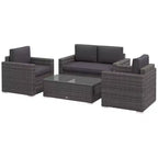 Ensemble de canapés en rotin 4 pièces, ensemble de canapés de patio en osier avec causeuse, chaises et table basse en verre pour jardin extérieur