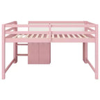Lit mezzanine bas rose/blanc avec bureau, rangement et tableau blanc – 1 personne, format simple