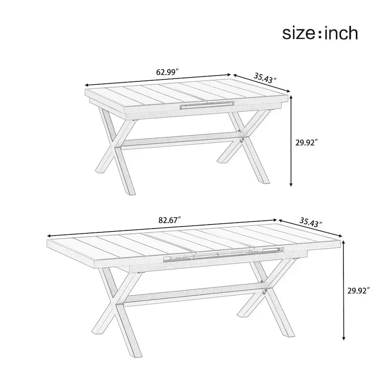 Ensemble de salle à manger extérieur extensible 7 pièces avec table extensible et 6 chaises avec accoudoirs