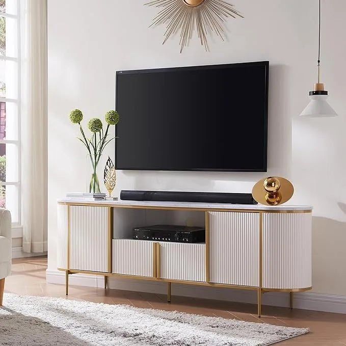 Meuble TV de luxe moderne, centre de divertissement, avec plateau effet marbre