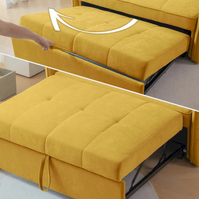 Canapé-lit convertible en tissu chenille jaune - 39,00 x 53,50 x 31,50