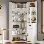 Étagère d'angle, étagères d'angle hautes de 74 po, bibliothèque en L à 6 niveaux avec étagères ouvertes et tiroirs de rangement pour le salon ou le bureau à domicile