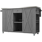 Îlot de cuisine d'extérieur, bois de sapin rustique avec plateau en acier inoxydable et rangement intelligent