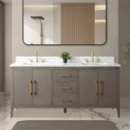 Meuble-lavabo de salle de bain Vanity Art 72 po à double vasque avec dessus en marbre reconstitué