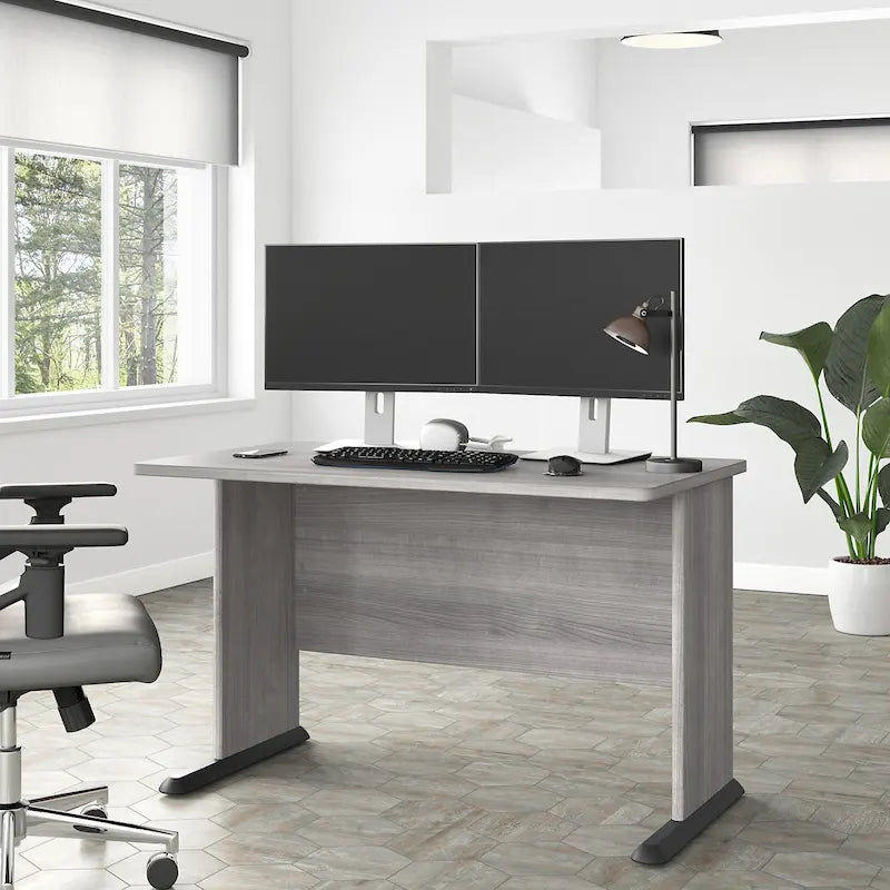 Bureau informatique 48W, Gris tempête / Blanc / Gris platine, Pour une personne
