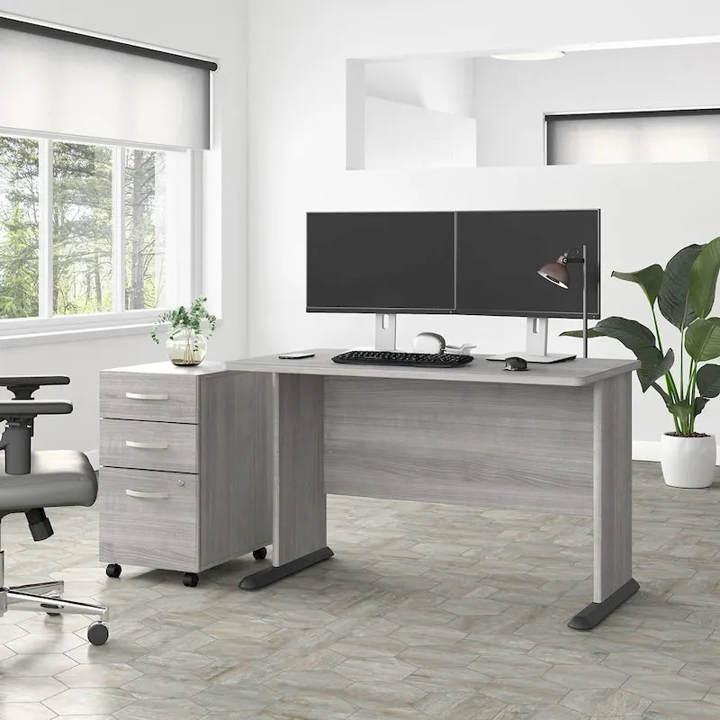 Bureau informatique 48W, Gris tempête / Blanc / Gris platine, Pour une personne