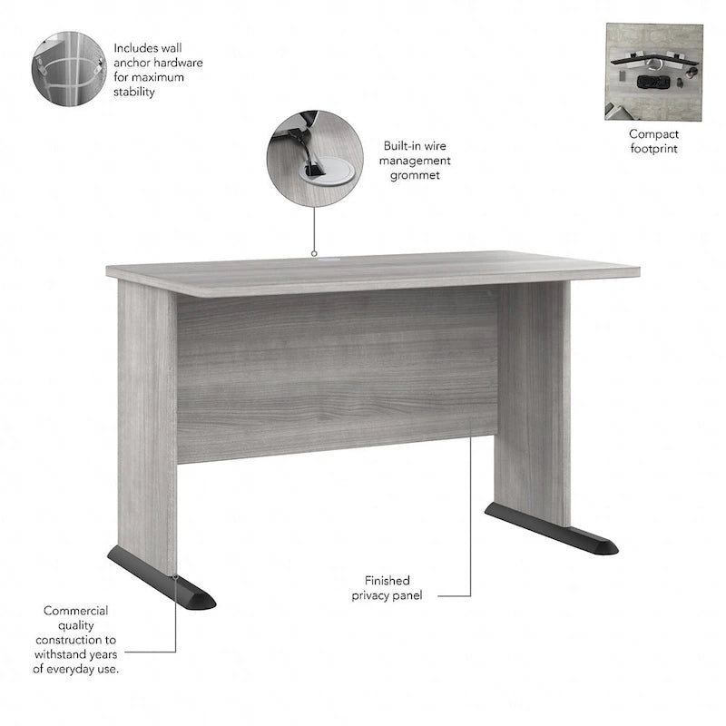Bureau informatique 48W, Gris tempête / Blanc / Gris platine, Pour une personne