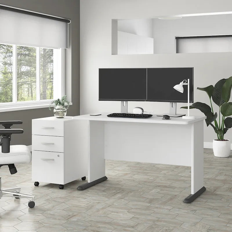 Bureau informatique 48W, Gris tempête / Blanc / Gris platine, Pour une personne