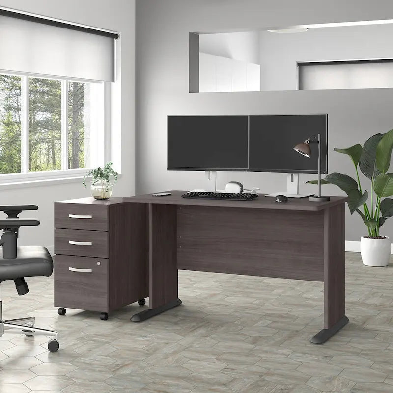 Bureau informatique 48W, Gris tempête / Blanc / Gris platine, Pour une personne