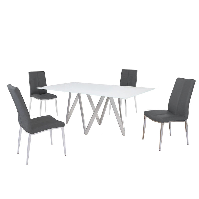 Ensemble de salle à manger moderne Somette avec table en verre blanc et 4 chaises