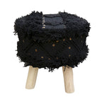 Tabouret en tissu bohème fait main noir / ivoire / taupe / marron foncé, 1 place