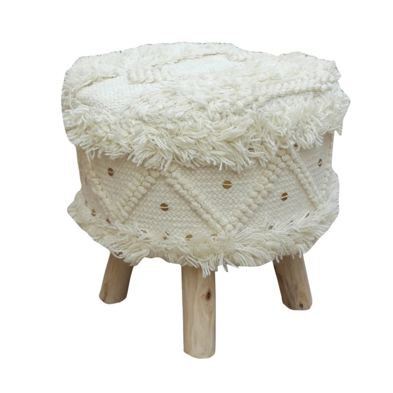 Tabouret en tissu bohème fait main noir / ivoire / taupe / marron foncé, 1 place