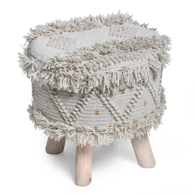 Tabouret en tissu bohème fait main noir / ivoire / taupe / marron foncé, 1 place