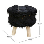 Tabouret en tissu bohème fait main noir / ivoire / taupe / marron foncé, 1 place