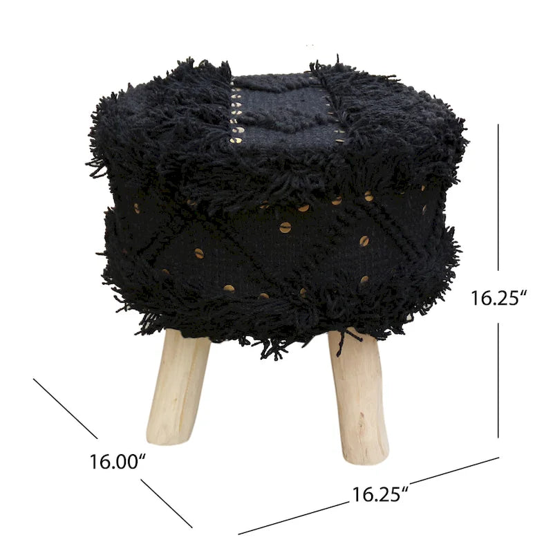 Tabouret en tissu bohème fait main noir / ivoire / taupe / marron foncé, 1 place