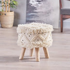 Tabouret en tissu bohème fait main noir / ivoire / taupe / marron foncé, 1 place