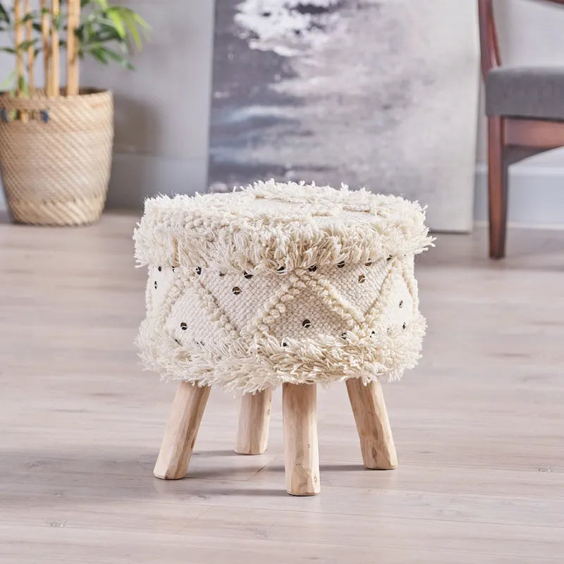 Tabouret en tissu bohème fait main noir / ivoire / taupe / marron foncé, 1 place