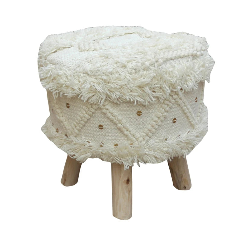 Tabouret en tissu bohème fait main noir / ivoire / taupe / marron foncé, 1 place