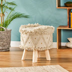 Tabouret en tissu bohème fait main noir / ivoire / taupe / marron foncé, 1 place