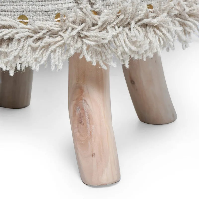 Tabouret en tissu bohème fait main noir / ivoire / taupe / marron foncé, 1 place