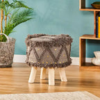 Tabouret en tissu bohème fait main noir / ivoire / taupe / marron foncé, 1 place