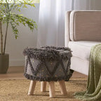 Tabouret en tissu bohème fait main noir / ivoire / taupe / marron foncé, 1 place