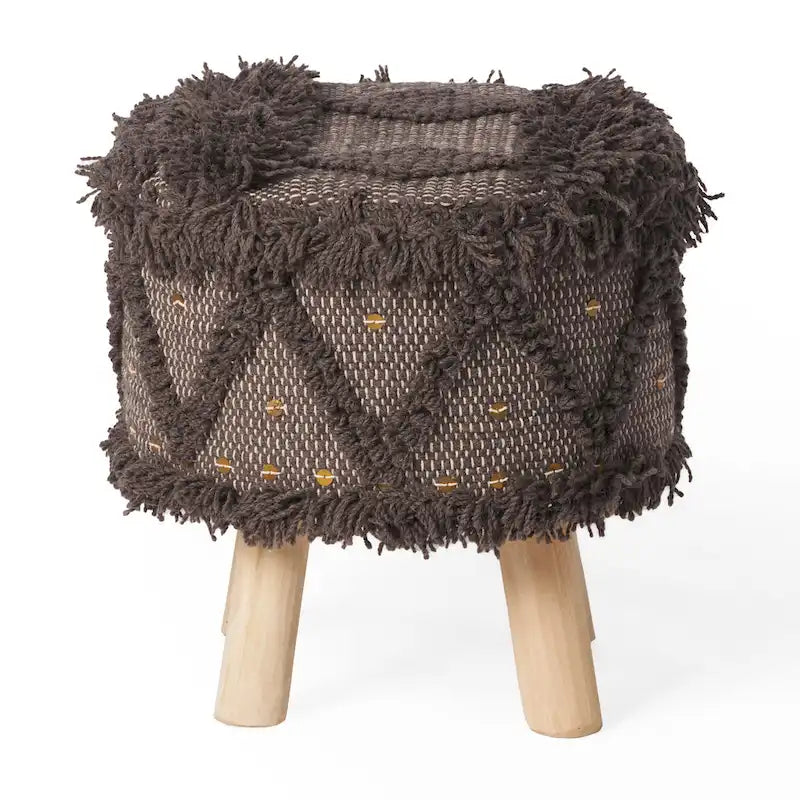 Tabouret en tissu bohème fait main noir / ivoire / taupe / marron foncé, 1 place