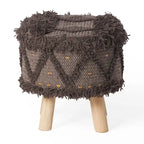 Tabouret en tissu bohème fait main noir / ivoire / taupe / marron foncé, 1 place