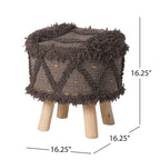 Tabouret en tissu bohème fait main noir / ivoire / taupe / marron foncé, 1 place