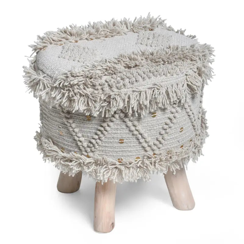 Tabouret en tissu bohème fait main noir / ivoire / taupe / marron foncé, 1 place