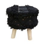 Tabouret en tissu bohème fait main noir / ivoire / taupe / marron foncé, 1 place