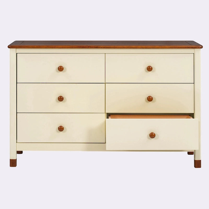 Commode de rangement à 6 tiroirs en bois – Blanc/Gris, Crème/Noyer, Blanc/Rose