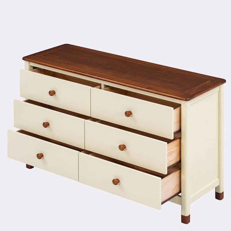 Commode de rangement à 6 tiroirs en bois – Blanc/Gris, Crème/Noyer, Blanc/Rose