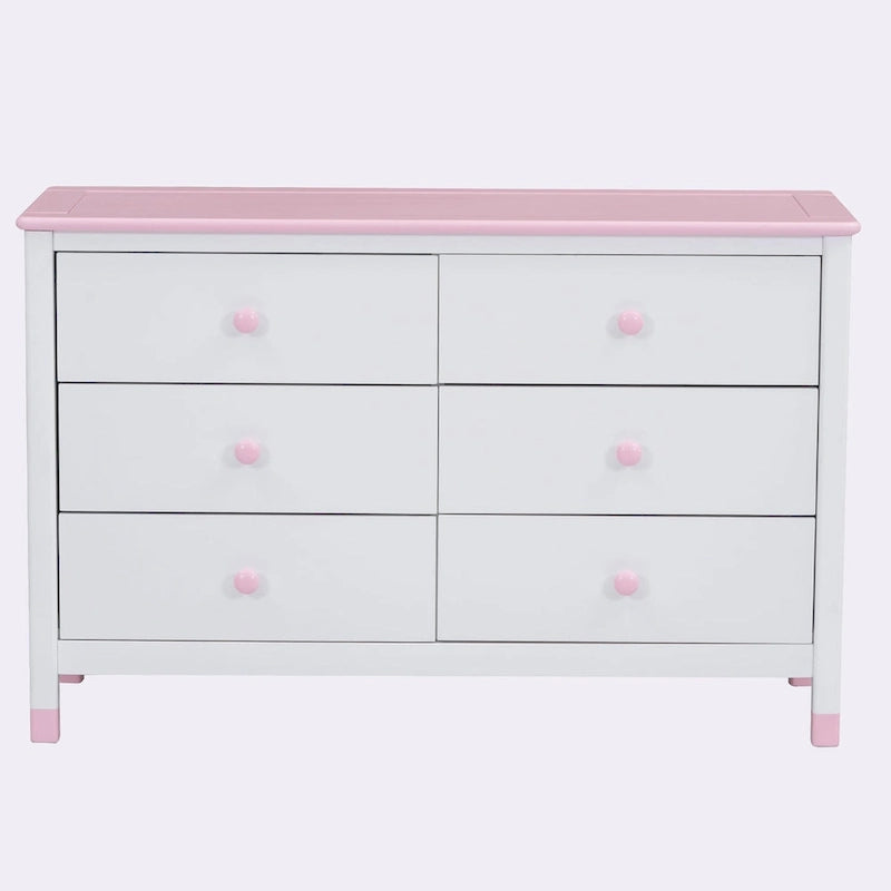 Commode de rangement à 6 tiroirs en bois – Blanc/Gris, Crème/Noyer, Blanc/Rose