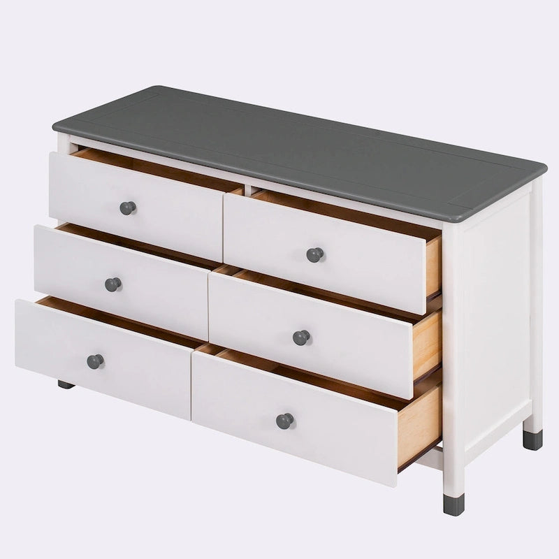 Commode de rangement à 6 tiroirs en bois – Blanc/Gris, Crème/Noyer, Blanc/Rose