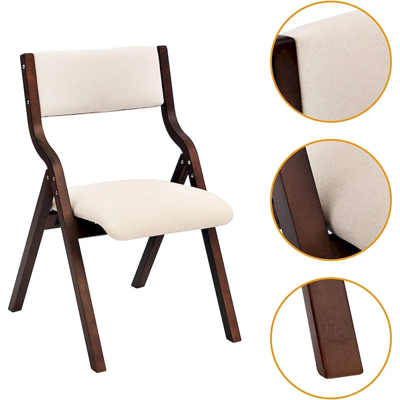 Chaises de salle à manger pliantes rembourrées beiges, hauteur standard, lot de 2