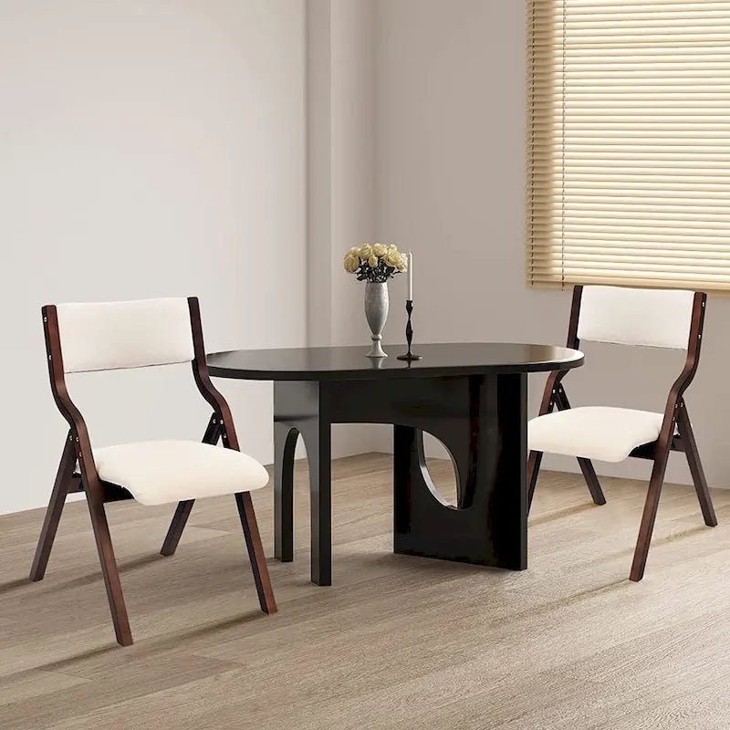 Chaises de salle à manger pliantes rembourrées beiges, hauteur standard, lot de 2