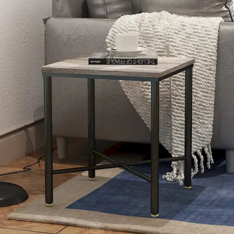 Table d'appoint carrée avec plateau en bois brun et piètement en métal noir pour 1 personne – 48 x 48 x 51 cm (H)
