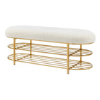 Banc ovale en similicuir beige avec étagères de rangement – 1 personne