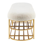 Banc ovale en similicuir beige avec étagères de rangement – 1 personne
