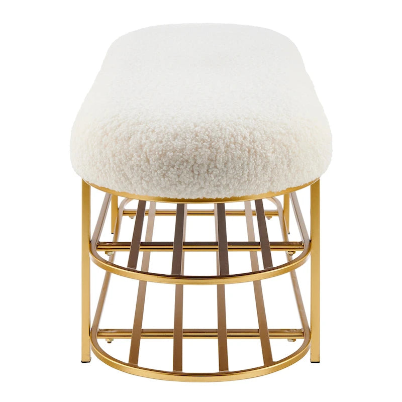 Banc ovale en similicuir beige avec étagères de rangement – 1 personne