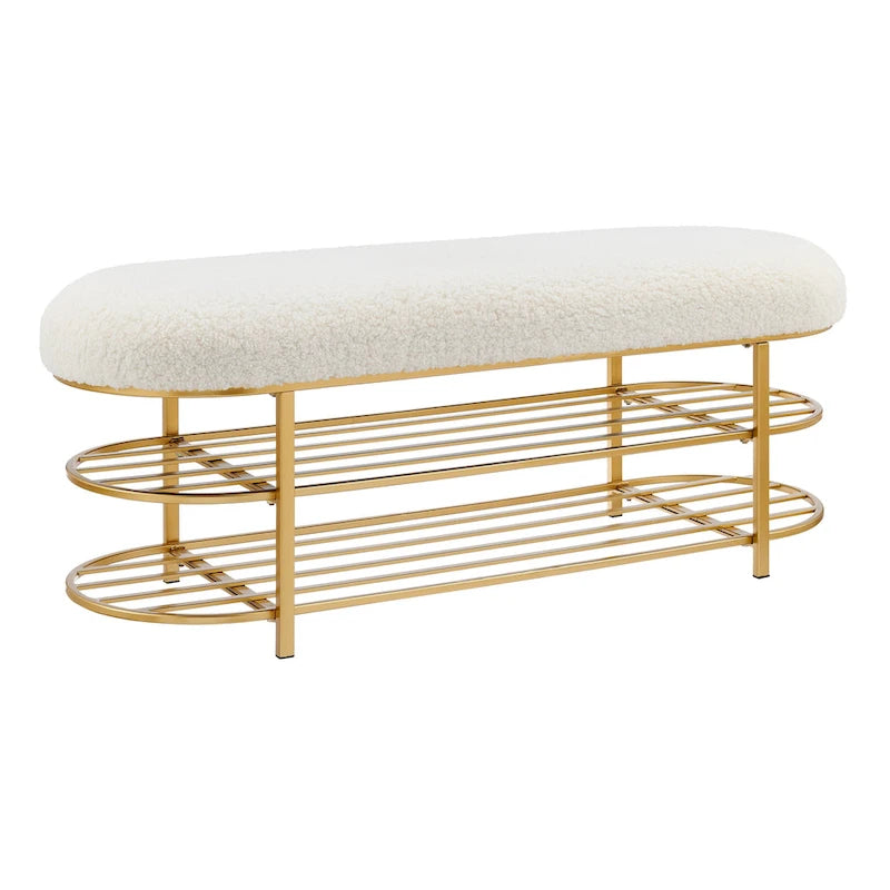 Banc ovale en similicuir beige avec étagères de rangement – 1 personne