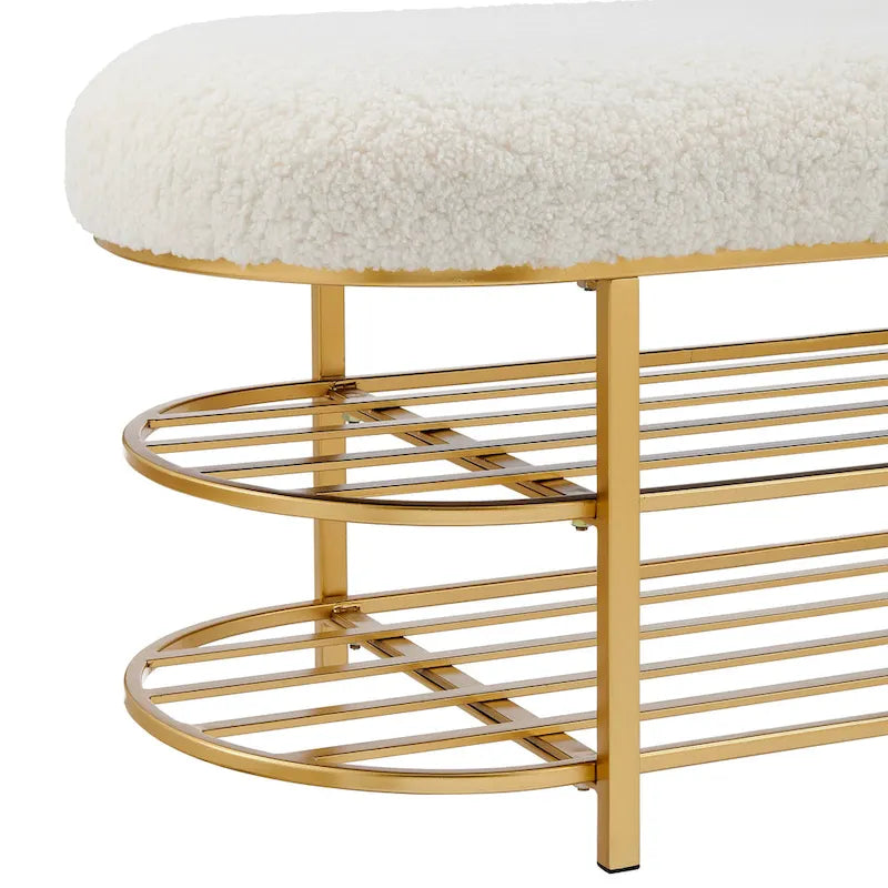Banc ovale en similicuir beige avec étagères de rangement – 1 personne
