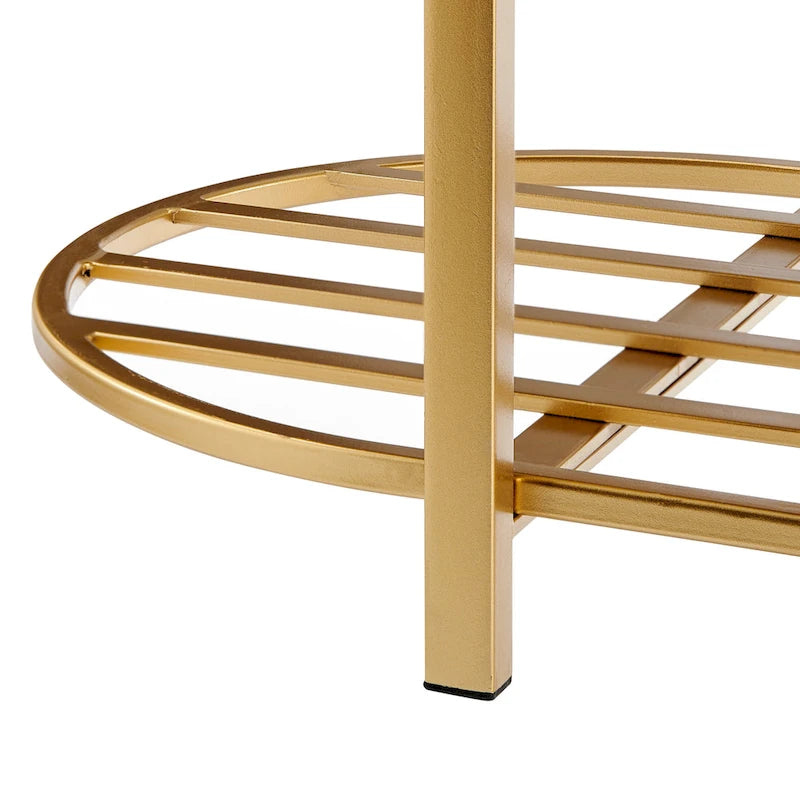 Banc ovale en similicuir beige avec étagères de rangement – 1 personne