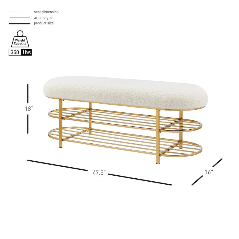 Banc ovale en similicuir beige avec étagères de rangement – 1 personne