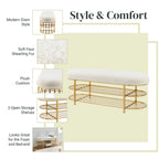 Banc ovale en similicuir beige avec étagères de rangement – 1 personne