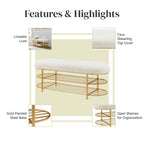 Banc ovale en similicuir beige avec étagères de rangement – 1 personne